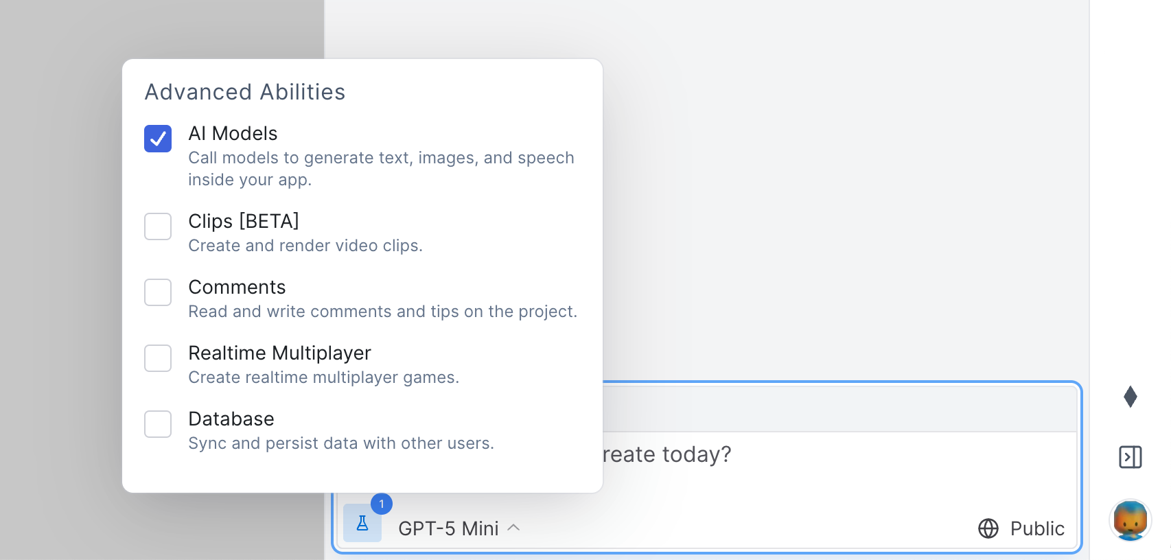 WebSim Abilities Menu