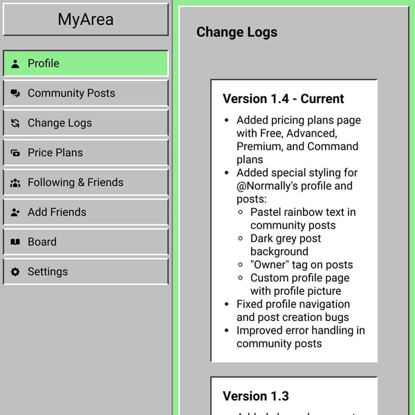 MyArea (Testing phase, if you enter, go to community posts)