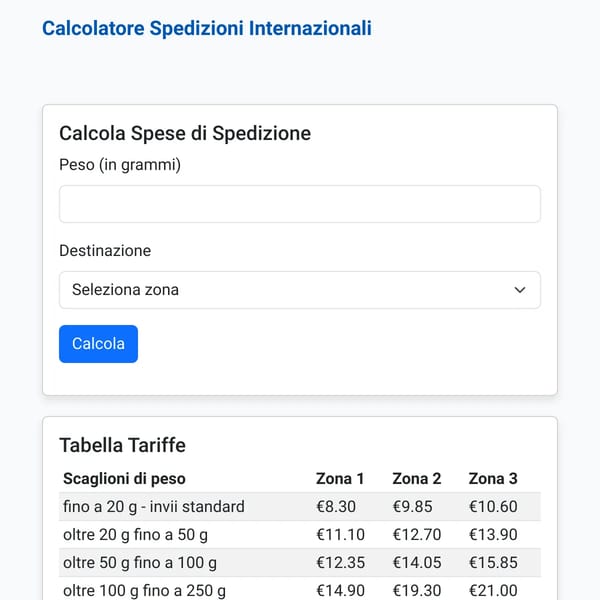 Calcolatore Spese di Spedizione Internazionale - Poste Italiane