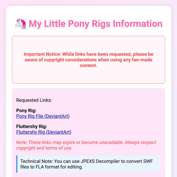🦄 My Little Pony Rigs Information