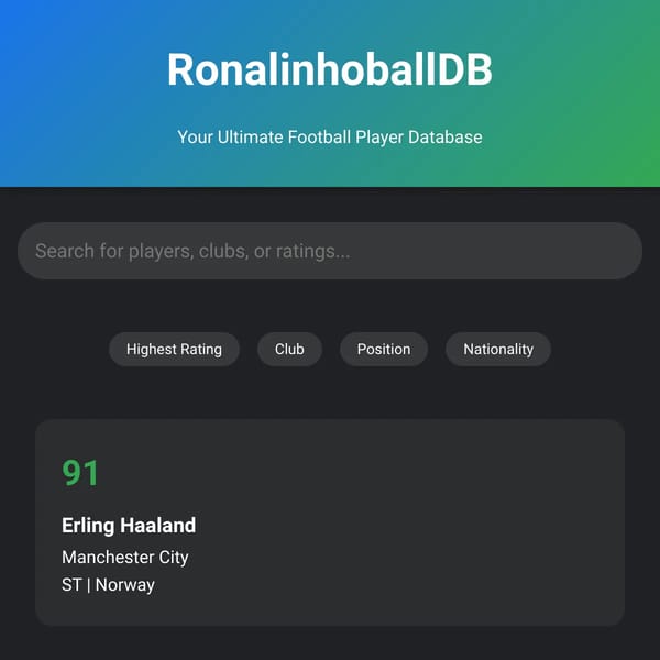RonalinhoballDB - Football Player Database