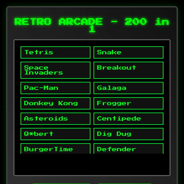 Retro Arcade - 200 in 1 (with a Web browser)