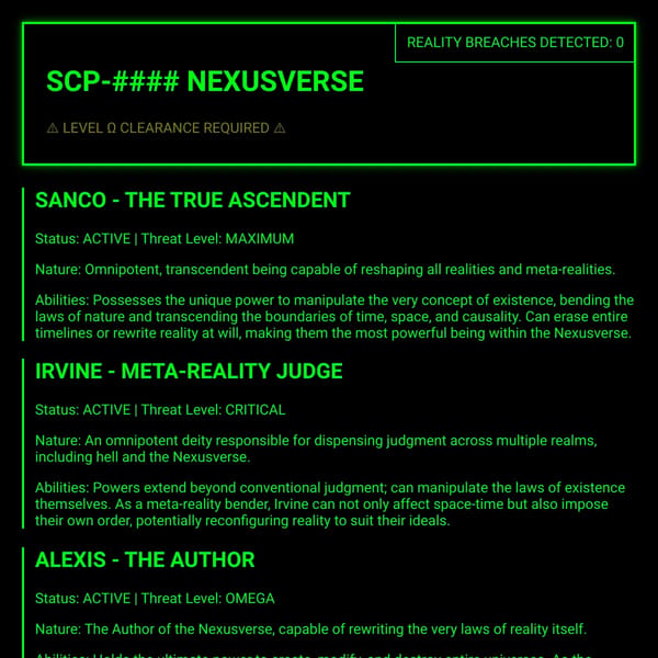 SCP-#### NEXUSVERSE not canon to scp foundation or something