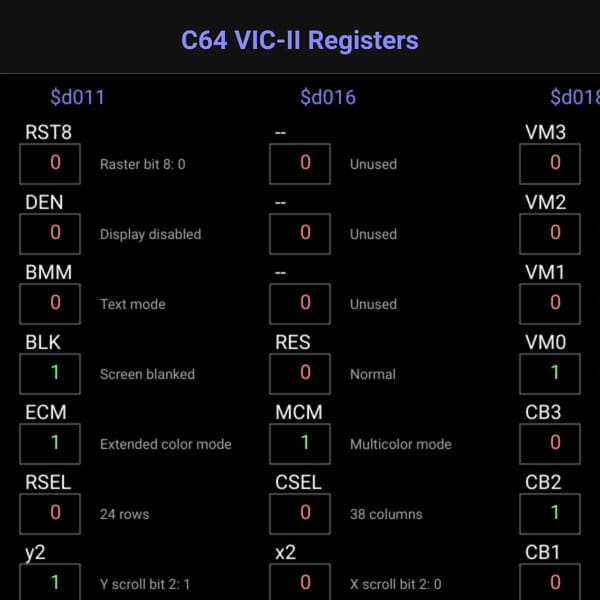 commodore 64 VIC registers