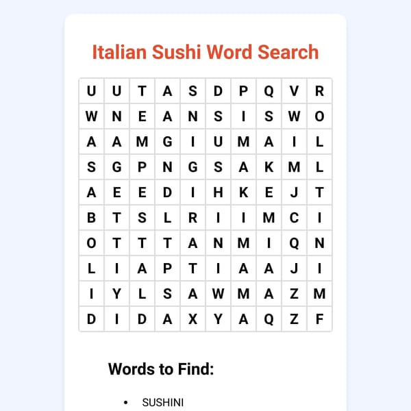 Italian Sushi Word Search