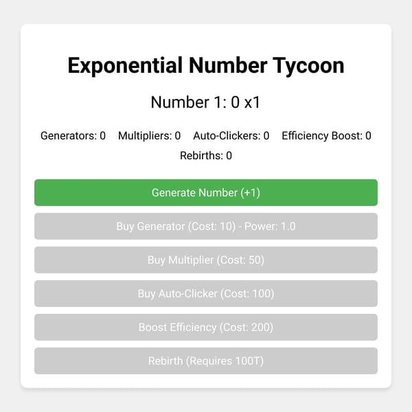 Exponential Number Tycoon