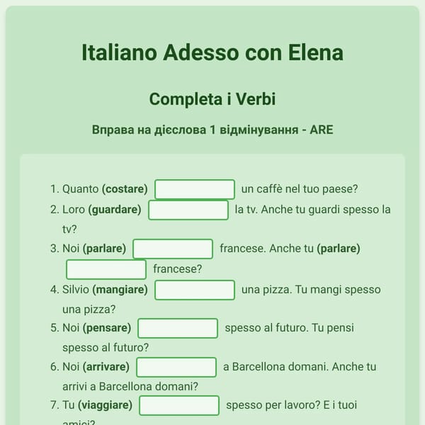 Esercizio di Italiano - Verbi e Domande