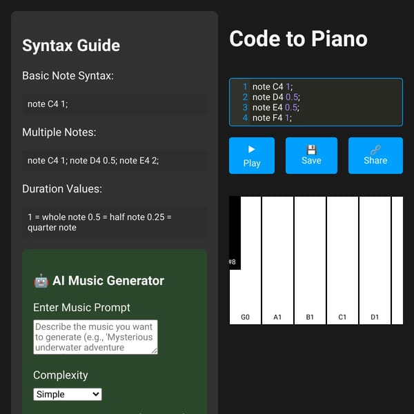 Code to Piano - Interactive Music Composer