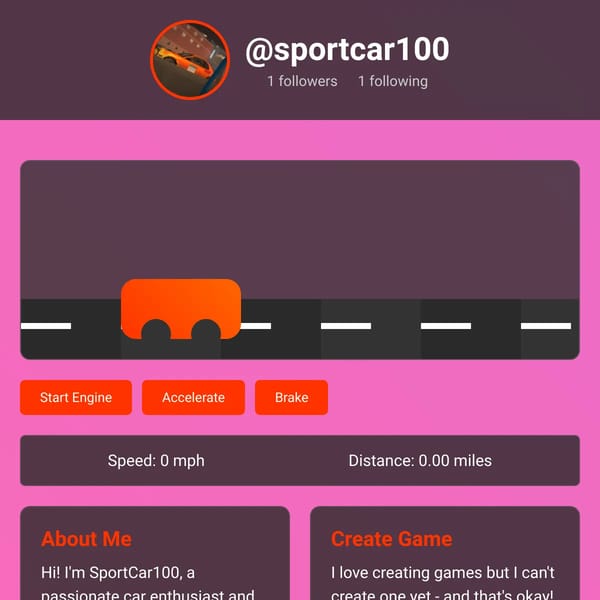 SportCar100 - About Me