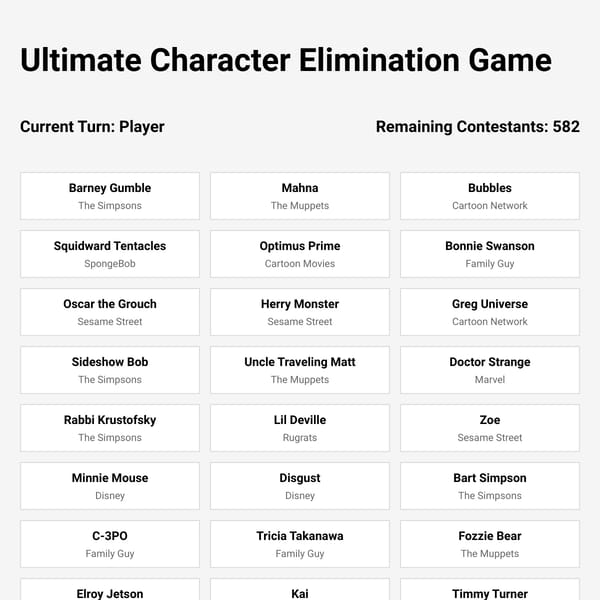 Ultimate Character Elimination Game