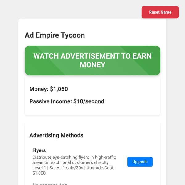 watch advertisements to earn money and rule the world