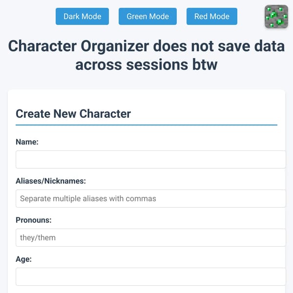 Character Organizer