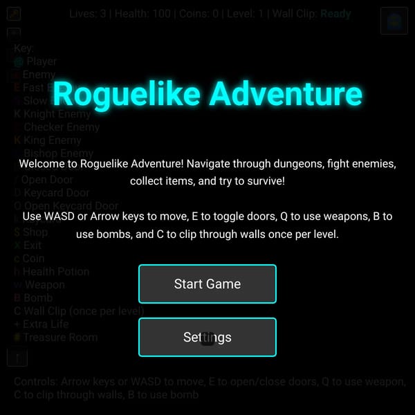 Roguelike Adventure with Pathfinding Enemies