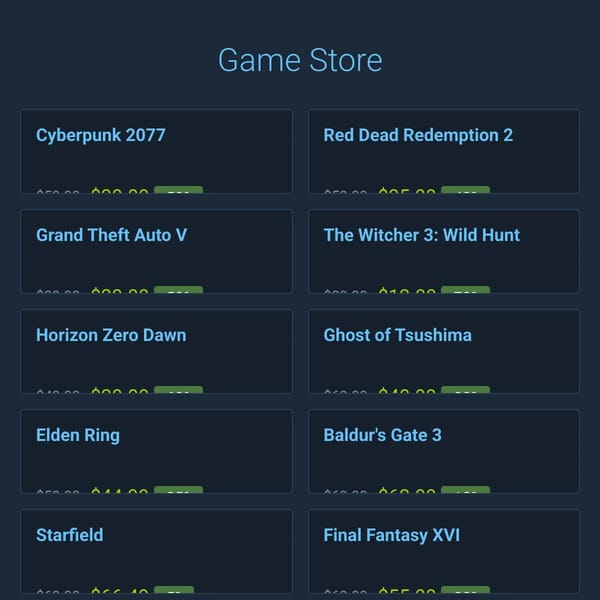 Steam Style Game Price List