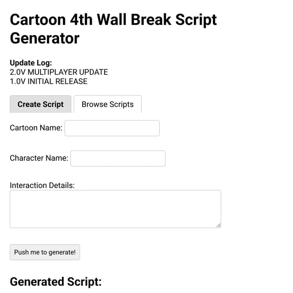 Cartoon 4th Wall Break Script Generator