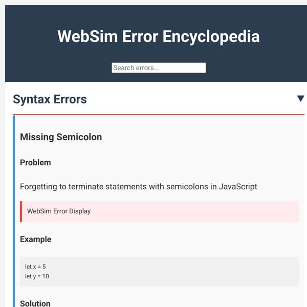 WebSim Error Encyclopedia