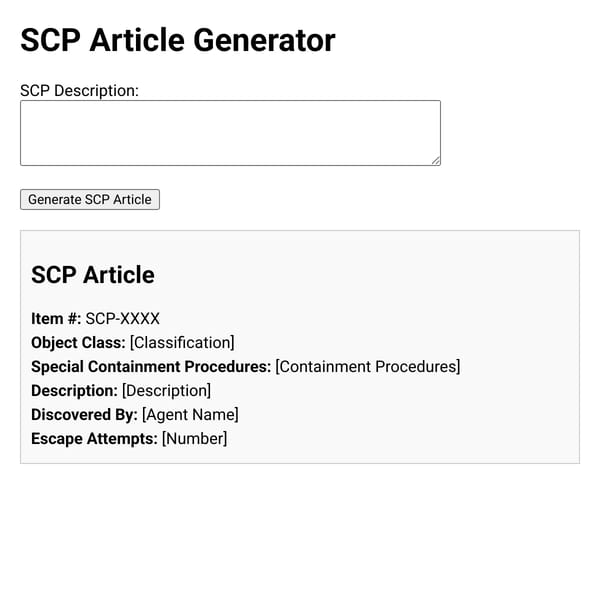 SCP Article Generator