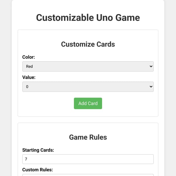 Customizable Uno Game