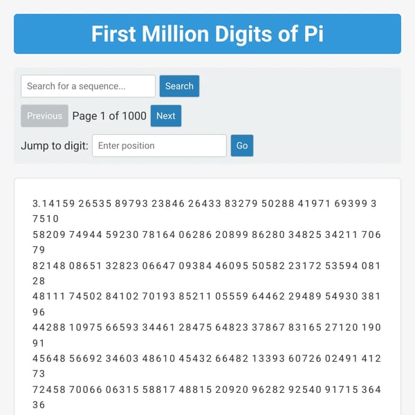 First Million Digits of Pi