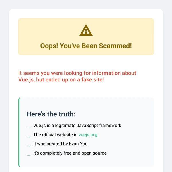 Vue.js Scam Alert
