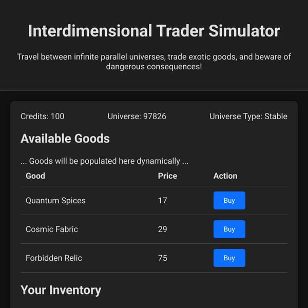 Interdimensional Trader Simulator