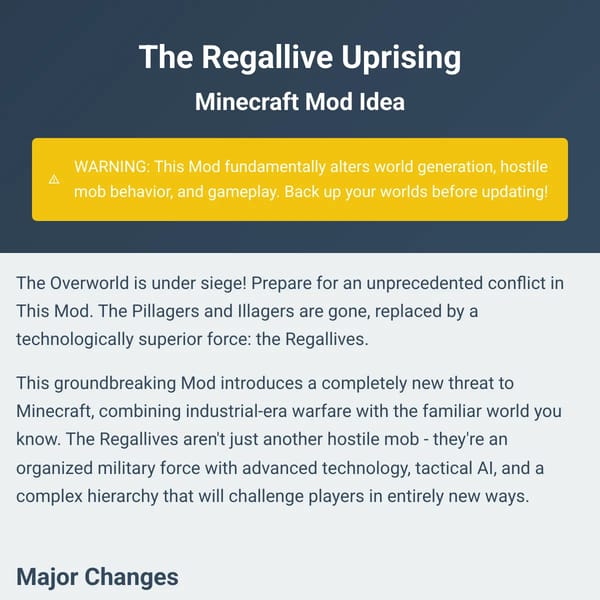 The Regallive Uprising - Minecraft Mod Idea