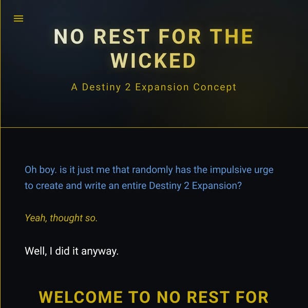 No Rest For The Wicked - Destiny 2 Expansion Concept