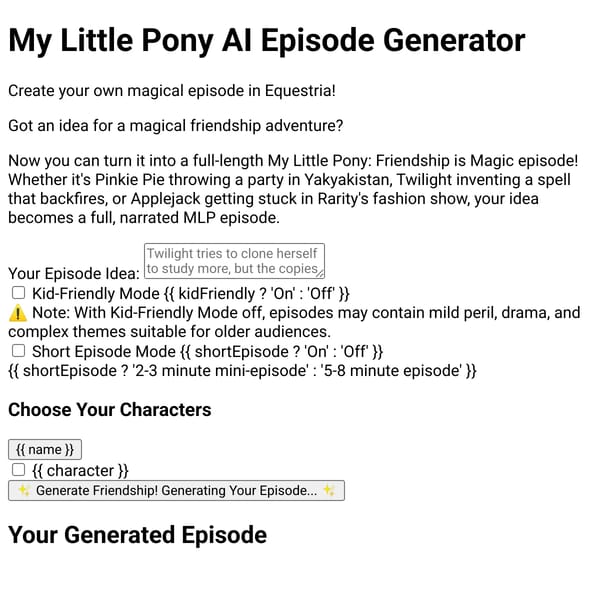 My Little Pony AI Episode Generator