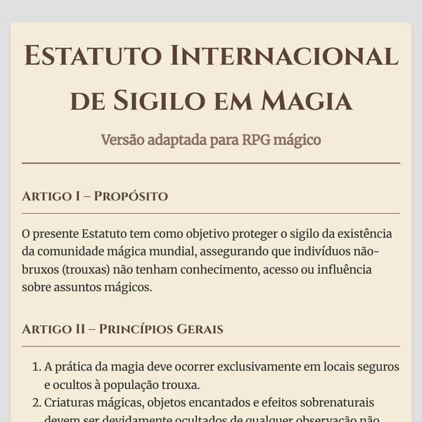 Estatuto Internacional de Sigilo em Magia