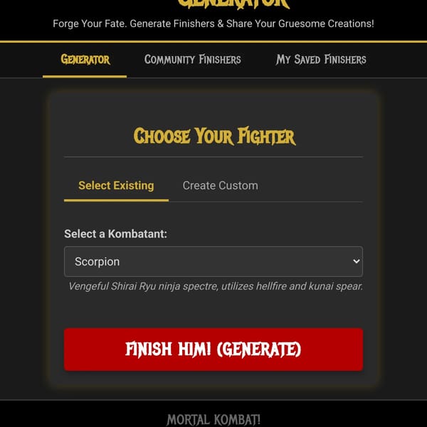 Mortal Kombat Finisher Generator