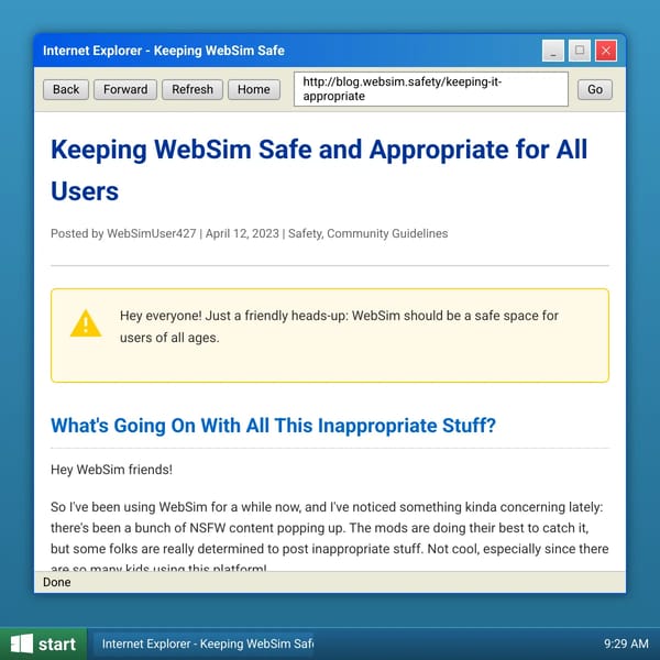 Windows XP Blog - Keeping WebSim Safe