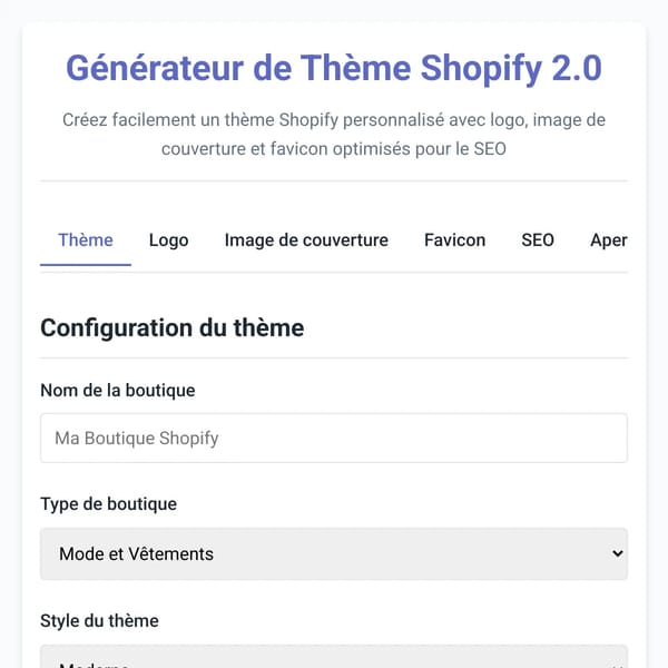 Générateur de Thème Shopify 2.0