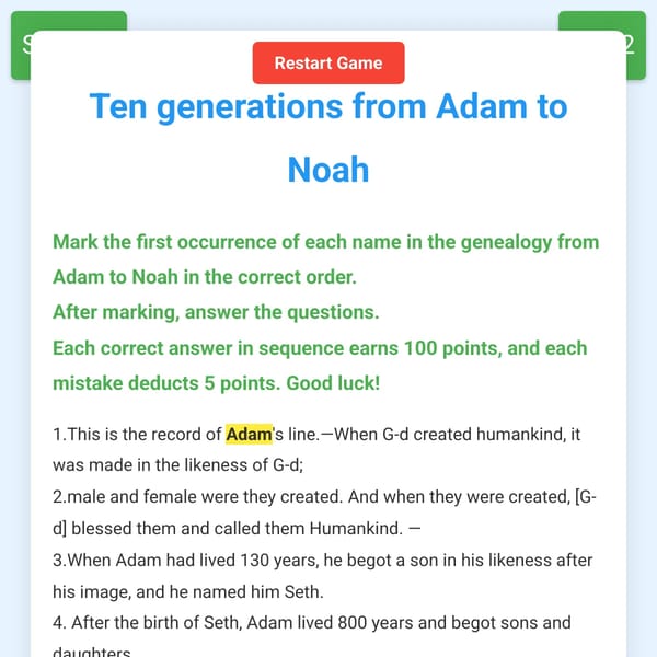 Ten generations from Adam to Noah - Interactive Game
