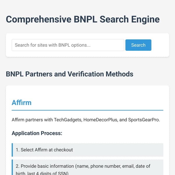 BNPL Search Engine - Find Buy Now, Pay Later Options