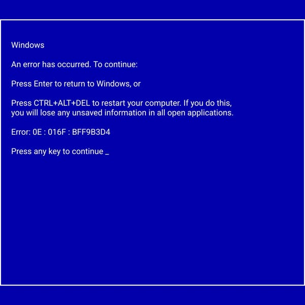 (VERY LIGHT COLORS) Windows 95 BSOD but when any key pressed it changes randomly