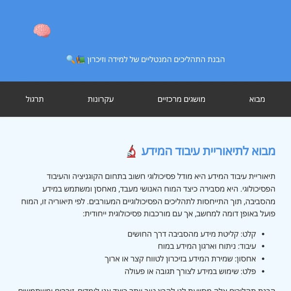 תיאוריית עיבוד המידע | Cognitive Information Processing Theory
