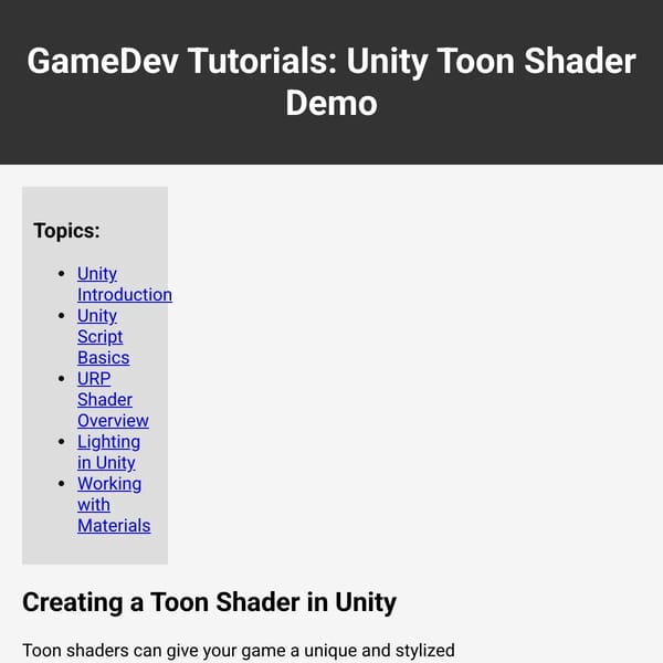 Unity Toon Shader Demo - GameDev Tutorials