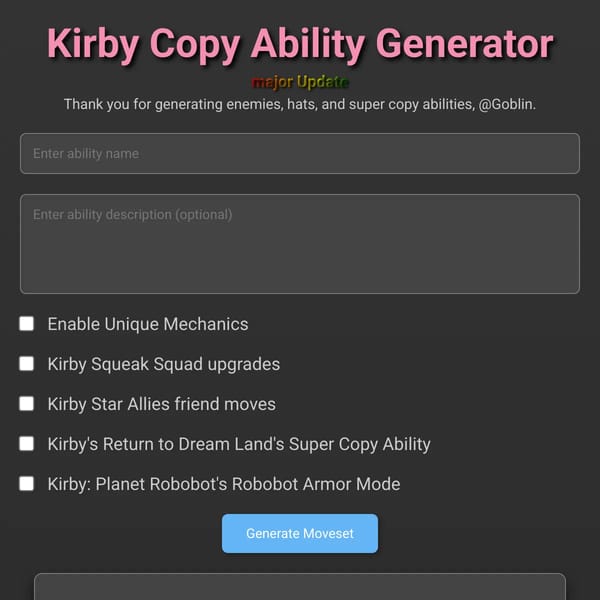Kirby Copy Ability Generator: Robobot update