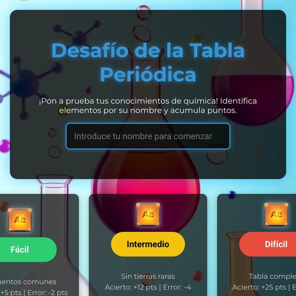 Juego de la Tabla Periódica Completa con Cronómetro y Nombre Alumn