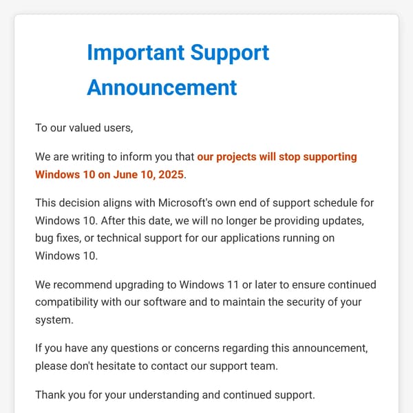 End of Windows 10 Support Announcement