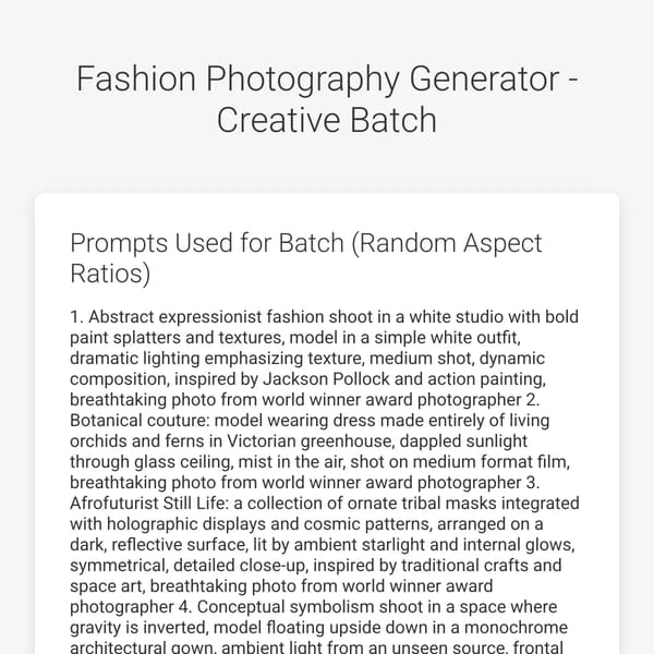 Fashion Photography Generator - Creative Batch
