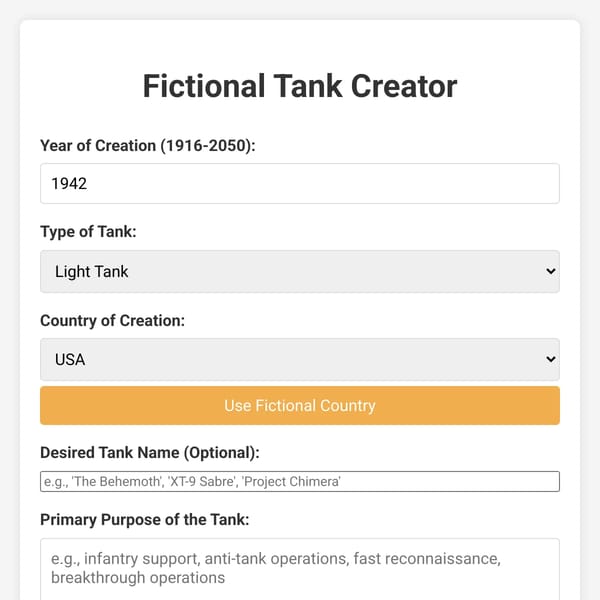Fictional Tank Creator
