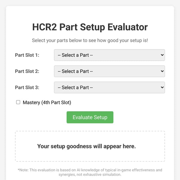 HCR2 Part Setup Evaluator