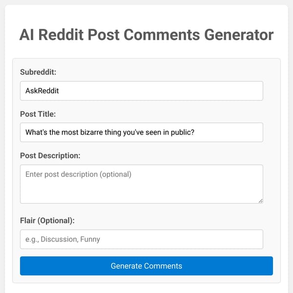 Reddit AI post comments generator