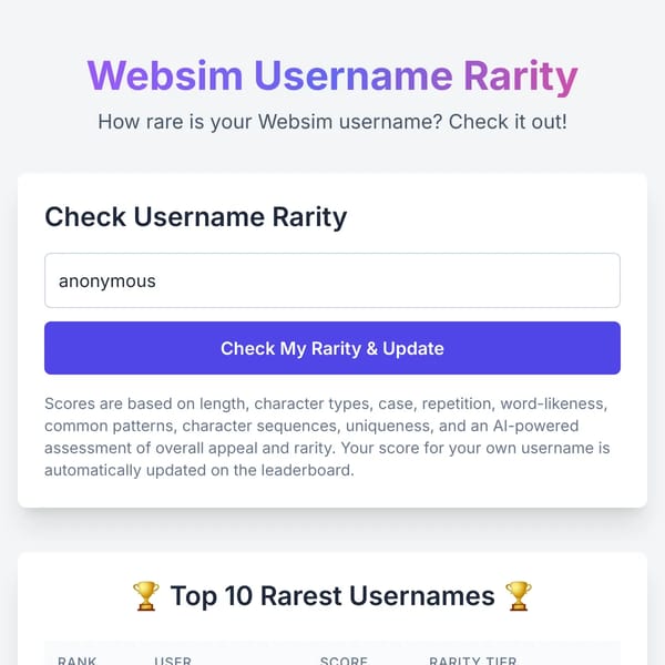 Websim Username Rarity Checker