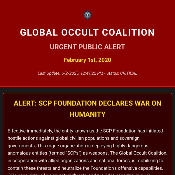 GOC Urgent Alert - SCP Foundation Hostilities