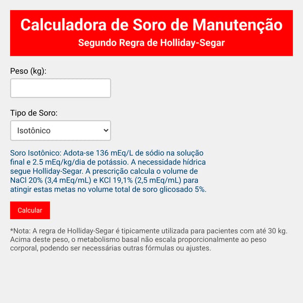 Cálculo de Soro de Manutenção