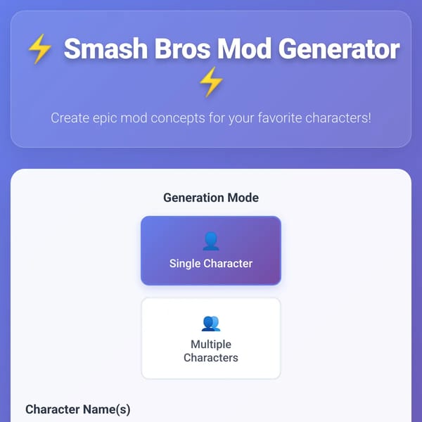 Smash Bros Mod Generator (with a personality section) CREDIT IN DESCRIPTION