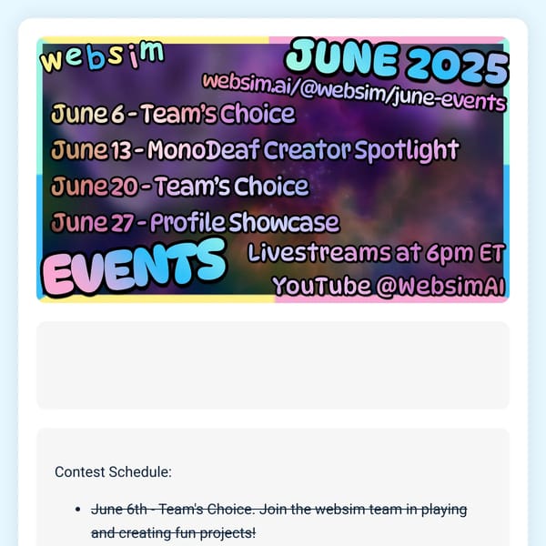 Team's Choice! / June Events!