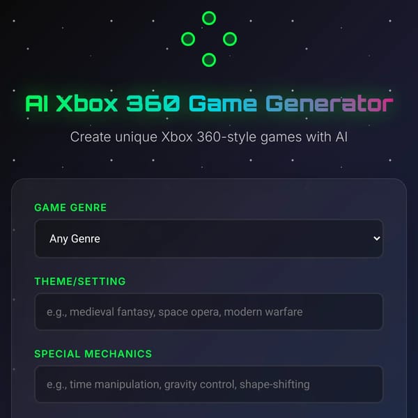 AI Xbox 360 Game Generator